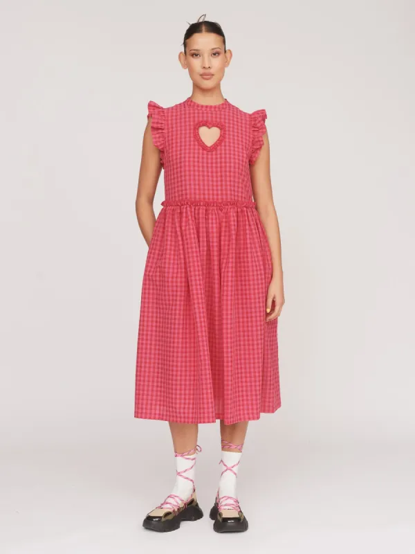 Cut Out Heart Gingham Smock Dress sold by Lazy Oaf