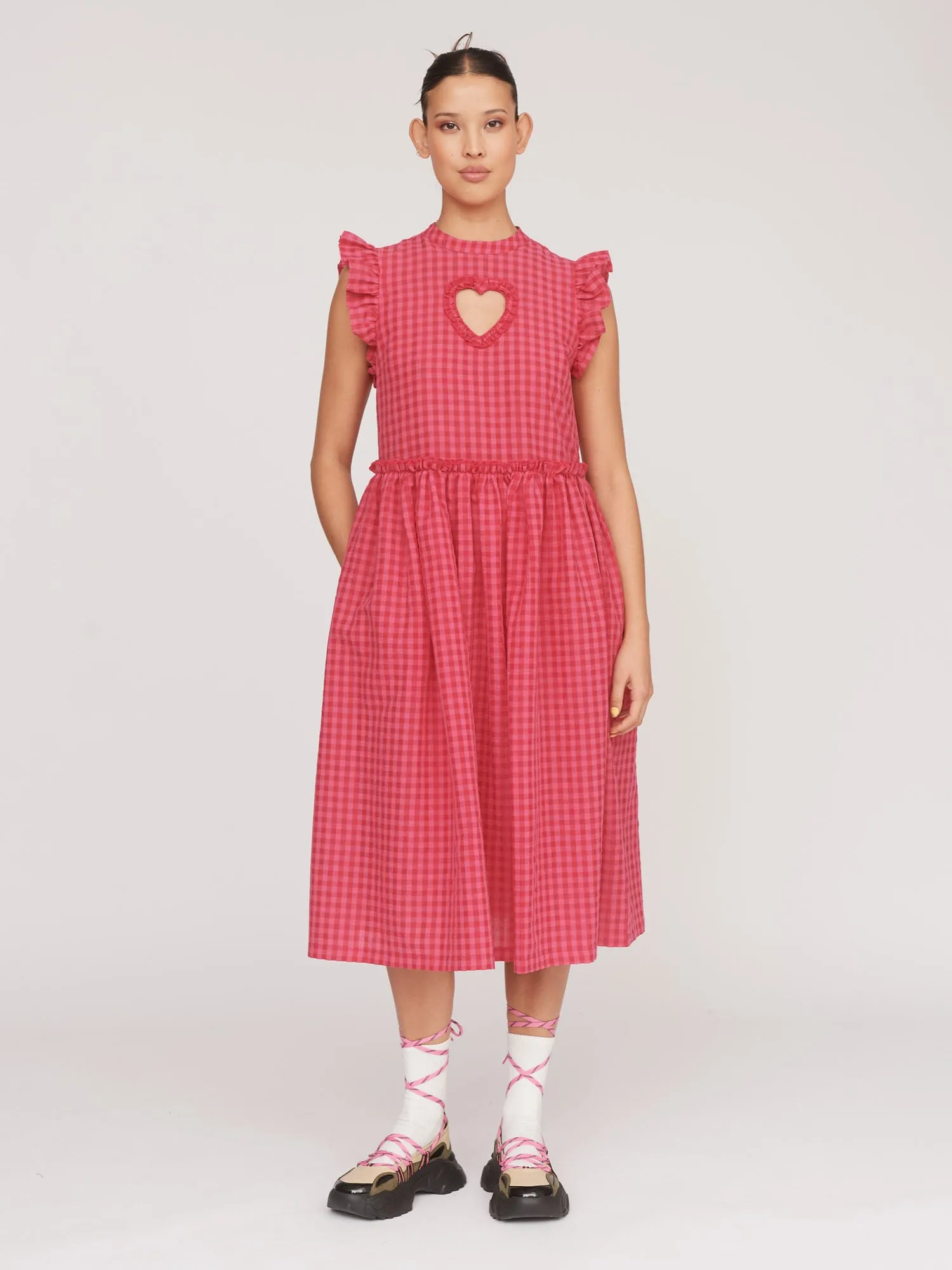 Cut Out Heart Gingham Smock Dress sold by Lazy Oaf