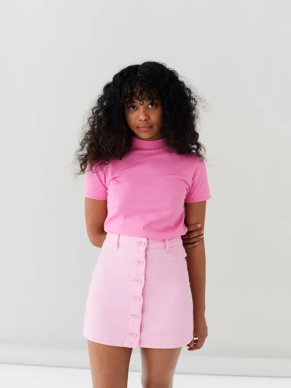 LO Button Through Skirt - Pink sold by Lazy Oaf
