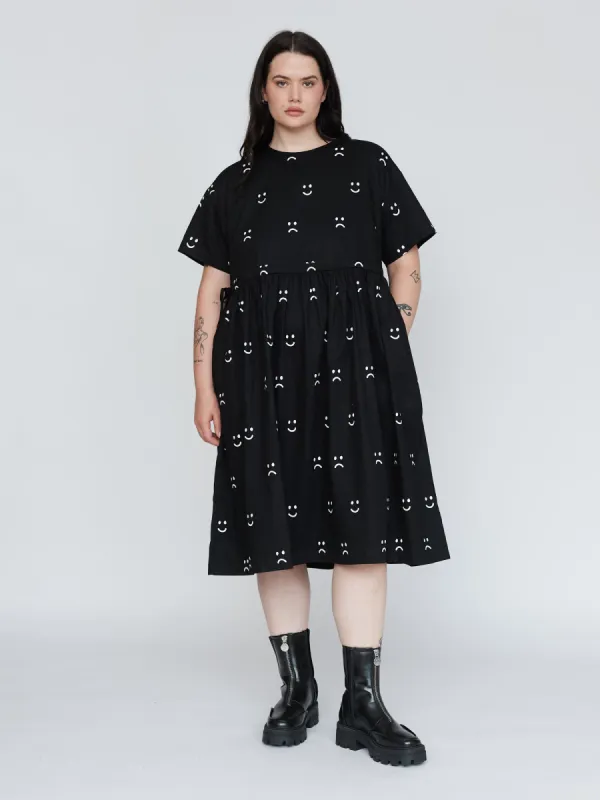 Black Happy Sad Side Tie Dress sold by Lazy Oaf