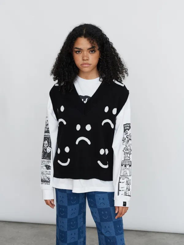 Happy Sad Knitted Vest sold by Lazy Oaf