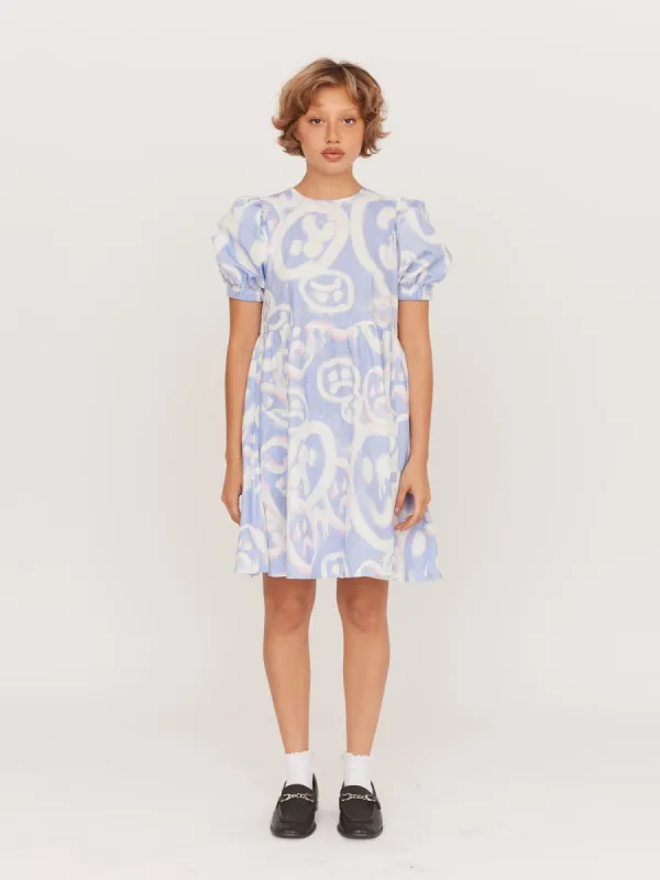 Drippy Spray Face Puff Sleeve Mini Dress sold by Lazy Oaf