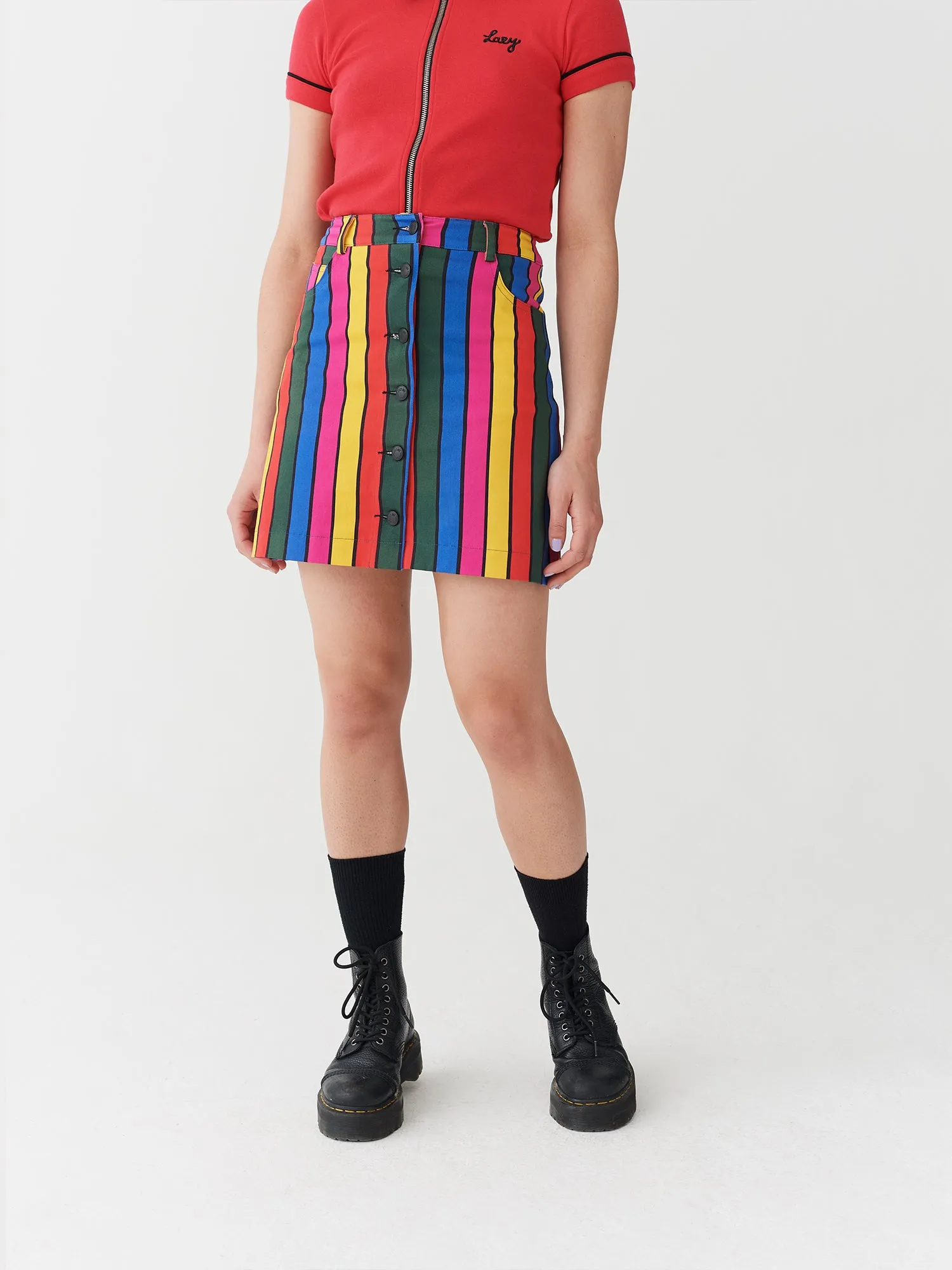 Lazy Oaf Stripy Button Skirt sold by Lazy Oaf