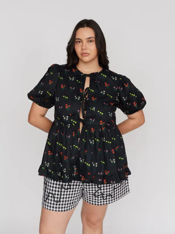 Picking Flowers Tie Front Top sold by Lazy Oaf