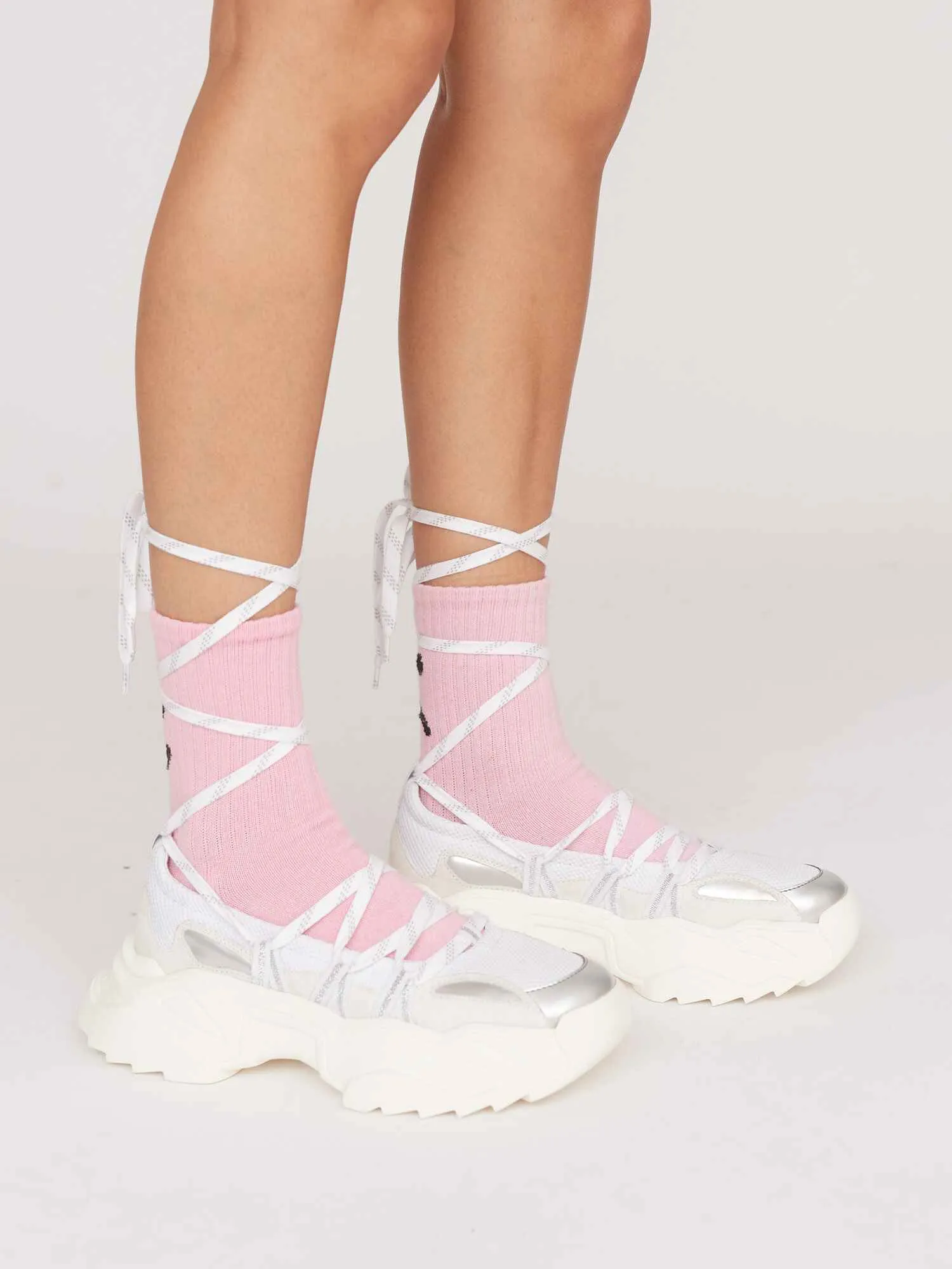 White Lace Up Ballet Sneaker sold by Lazy Oaf