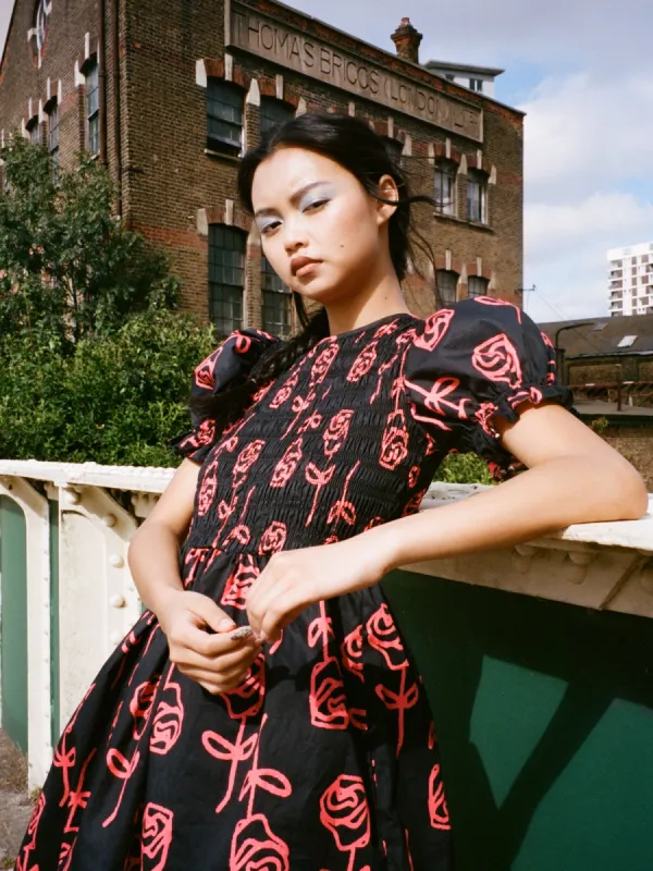 Roses Are Red Shirred Dress sold by Lazy Oaf