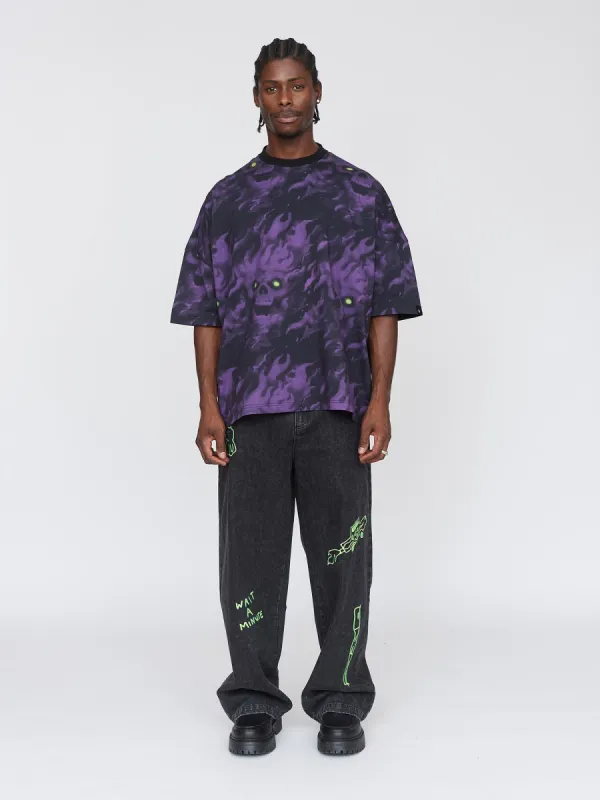 Flaming Skull Big Square Tee sold by Lazy Oaf