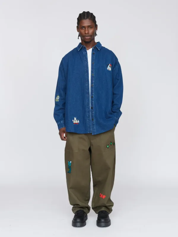 Horrible Creatures Oversized Denim Shirt sold by Lazy Oaf