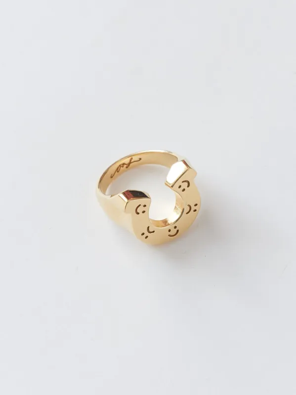 LO x Good Daze Happy Sad Lucky Horseshoe Ring Gold sold by Lazy Oaf
