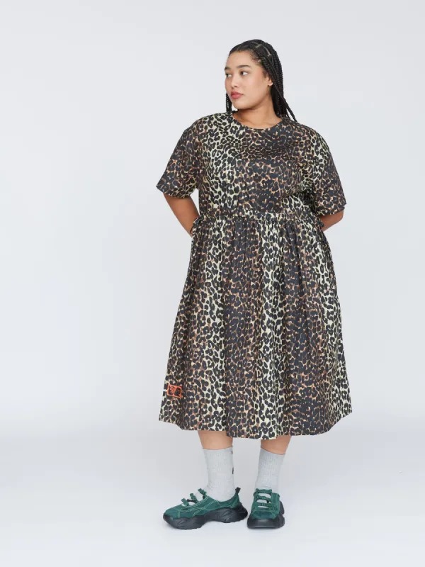 Leopard Side Tie Midi Dress sold by Lazy Oaf