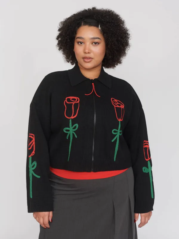 All Roses Zip Cardigan sold by Lazy Oaf