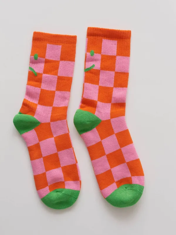 Checkerboard Happy Sad Socks sold by Lazy Oaf