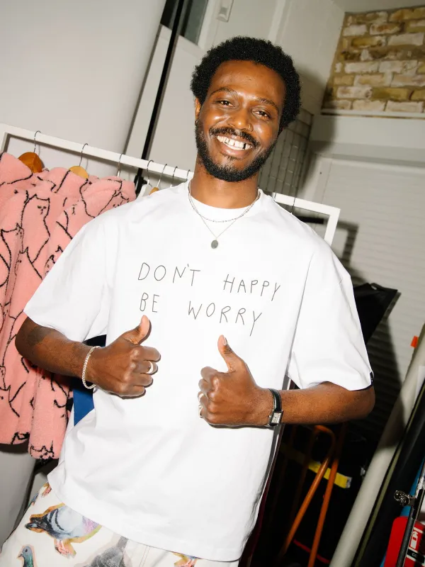 Dont Happy Be Worry T-shirt sold by Lazy Oaf