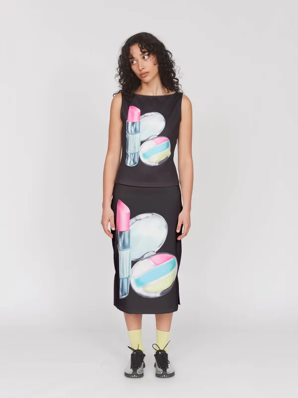 Hot Pink Lipstick Midi Skirt sold by Lazy Oaf