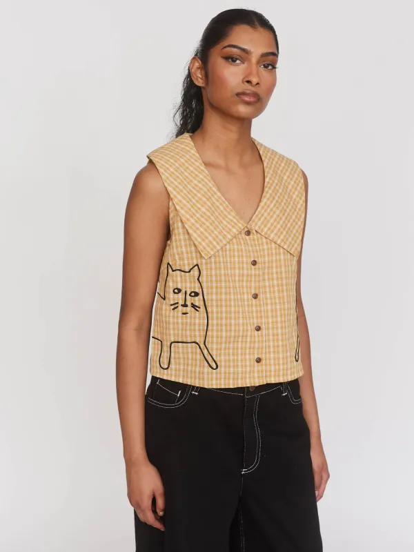 Cat Pals Sleeveless Collared Shirt sold by Lazy Oaf