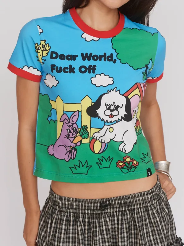 Dear World Fitted Tee sold by Lazy Oaf