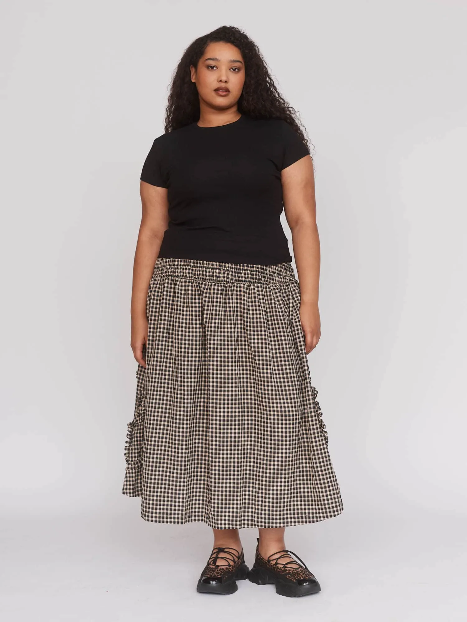 Gingham Flower Shirred Skirt sold by Lazy Oaf product image thumbnail 3