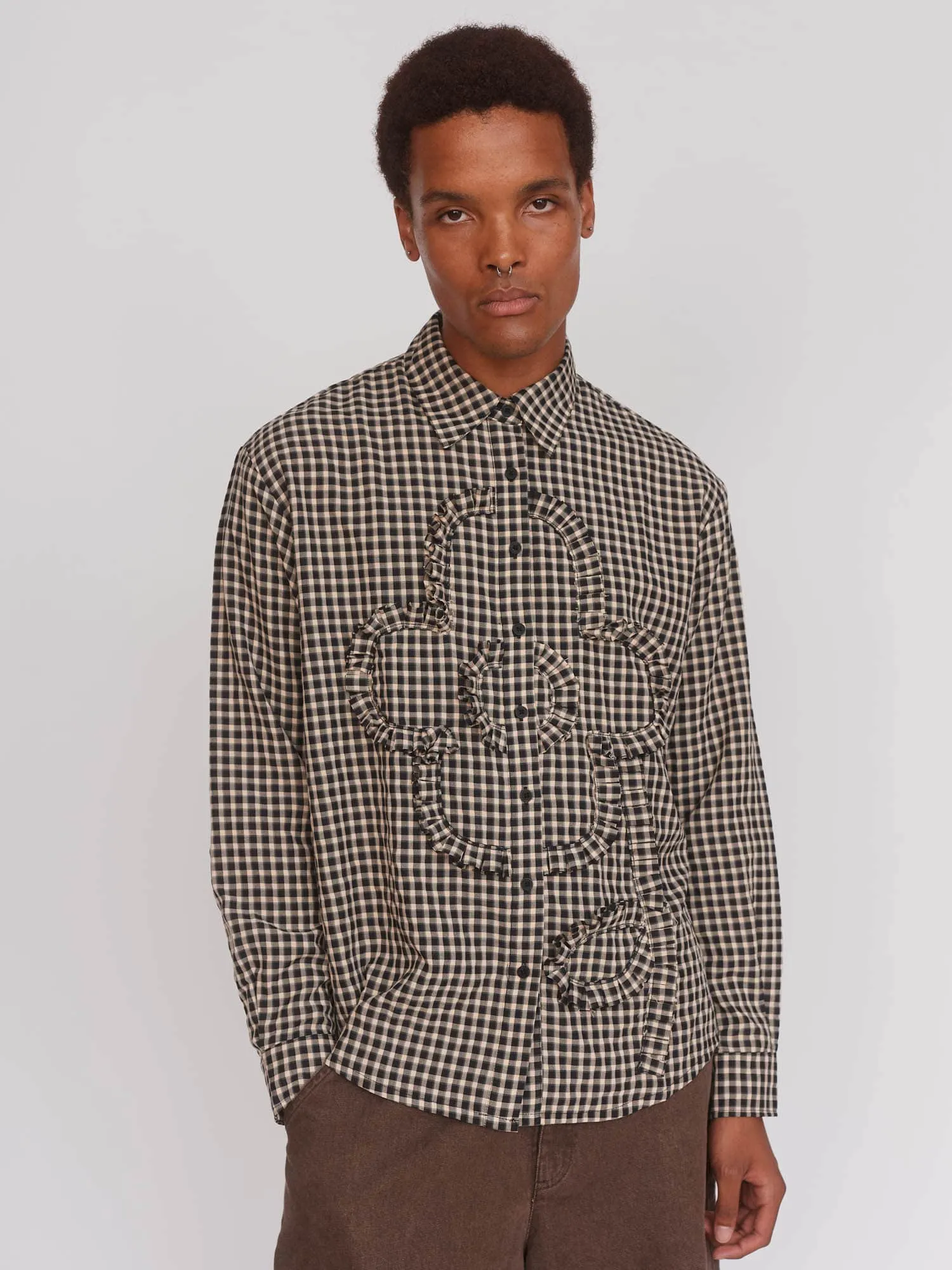 Gingham Big Flower Shirt sold by Lazy Oaf