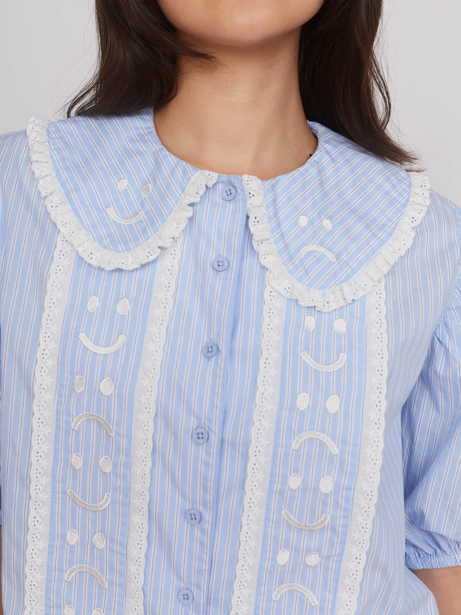 Stripe Happy Sad Embroidery Shirt sold by Lazy Oaf product image thumbnail 3