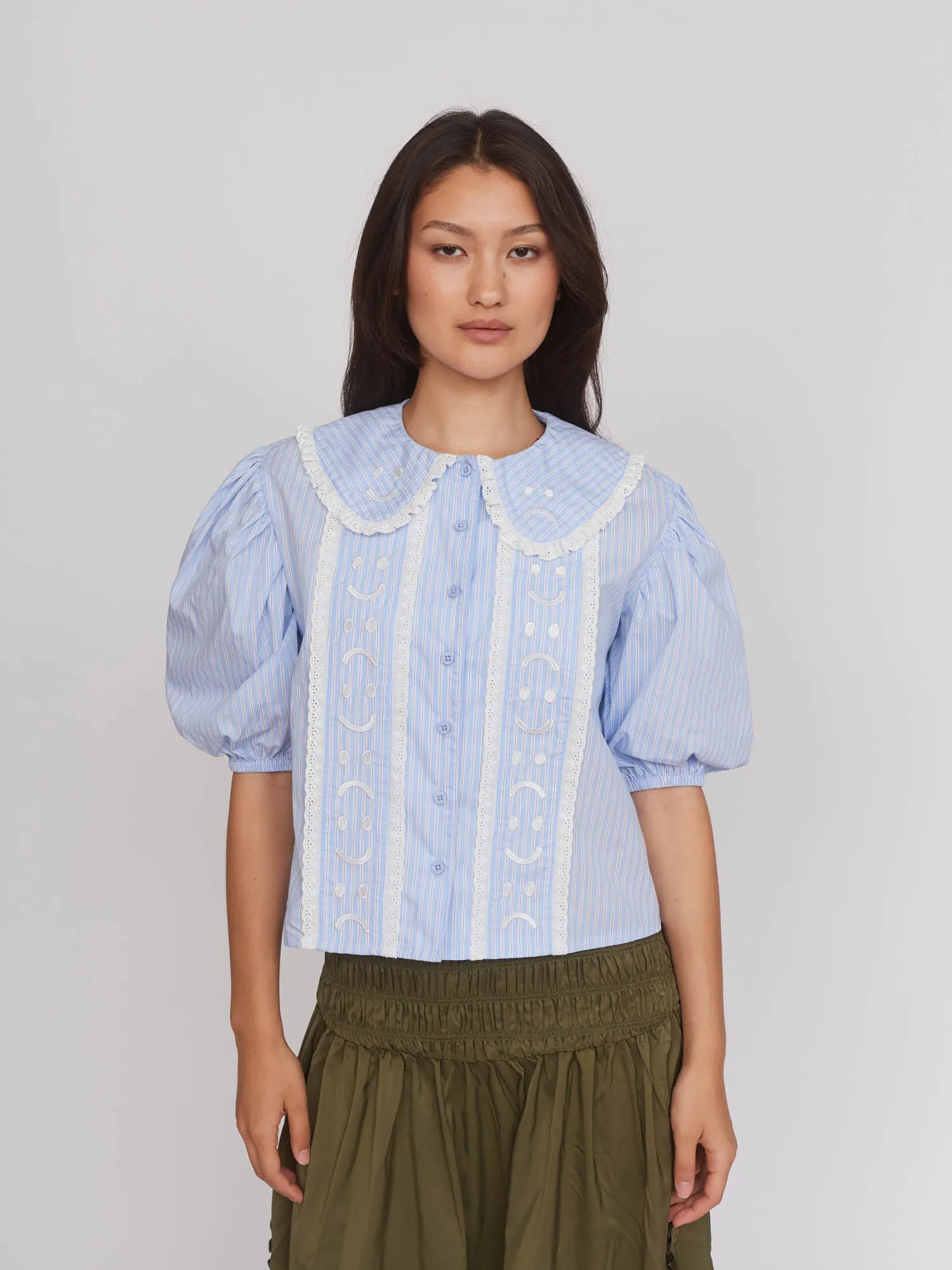 Stripe Happy Sad Embroidery Shirt sold by Lazy Oaf product image thumbnail 5