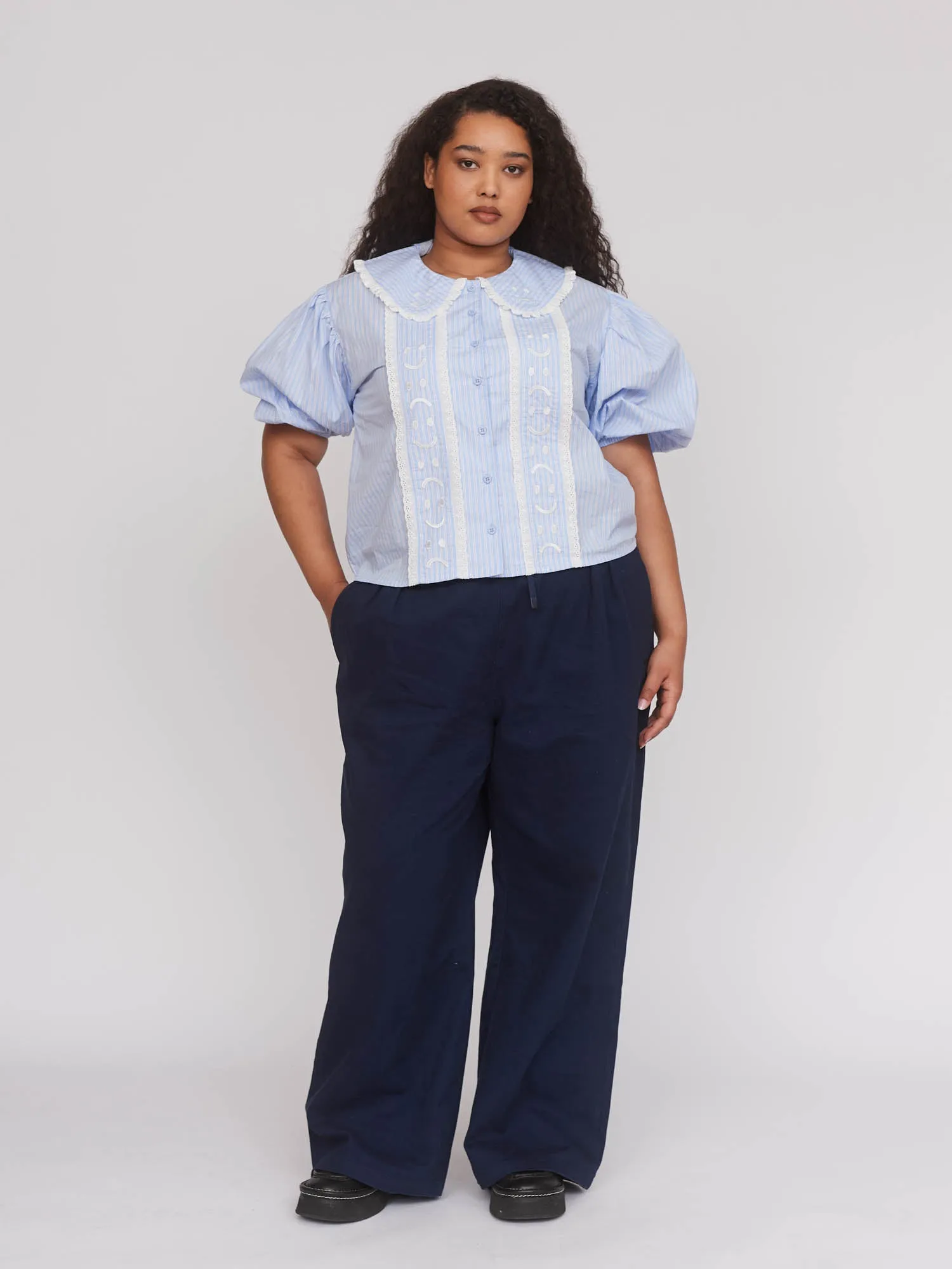 Stripe Happy Sad Embroidery Shirt sold by Lazy Oaf product image thumbnail 2