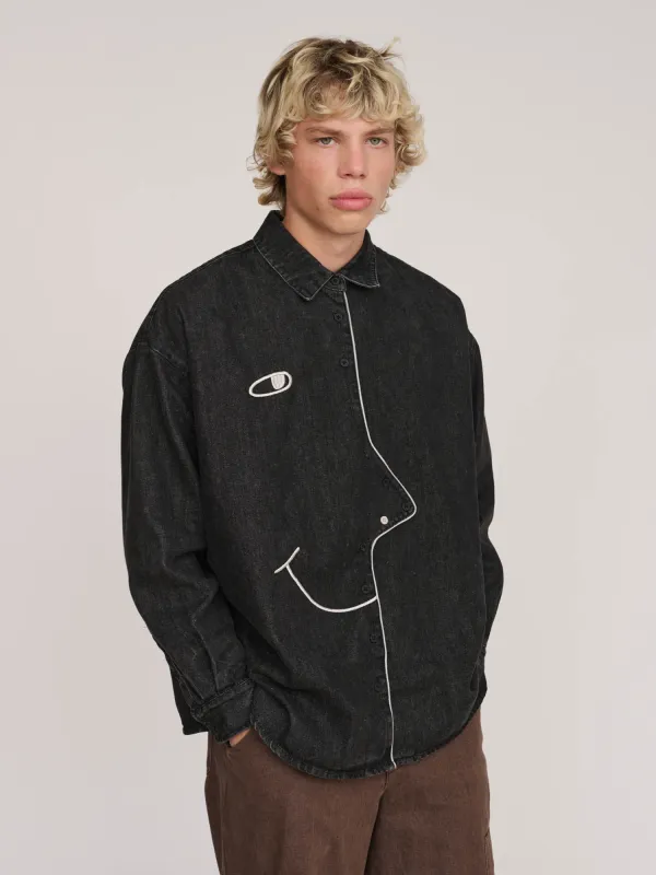 Big Face Denim Shirt sold by Lazy Oaf