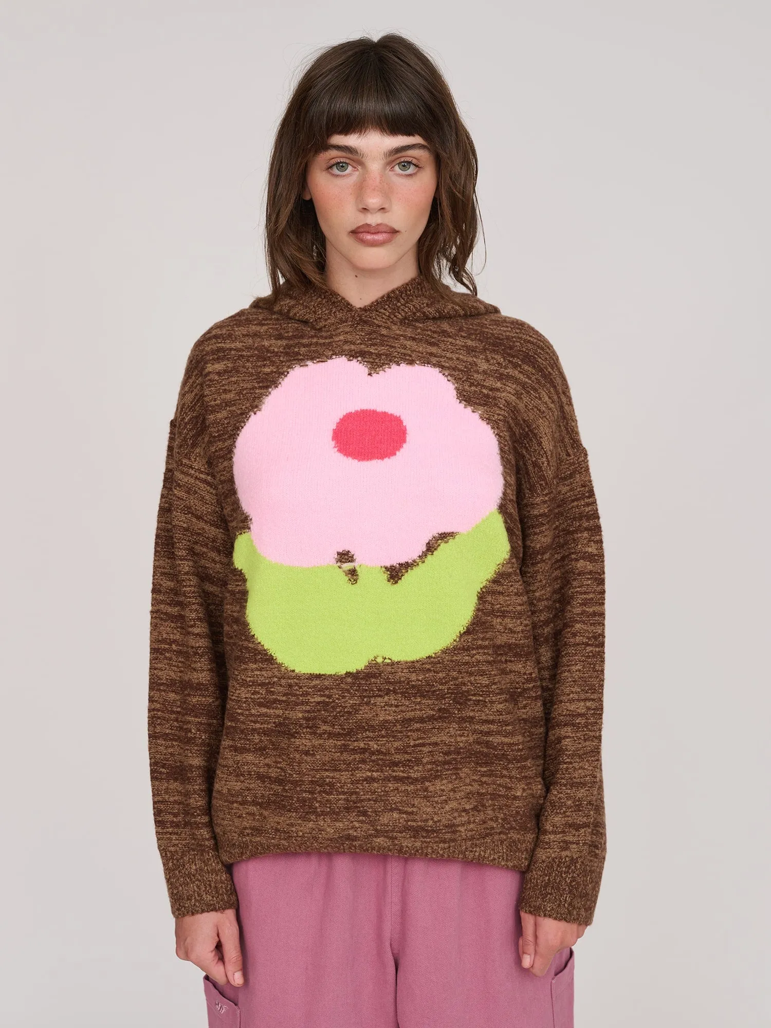 Pink Fuzz Flower Oversized Jumper sold by Lazy Oaf