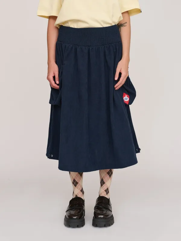 Navy Corduroy Bungee Skirt sold by Lazy Oaf