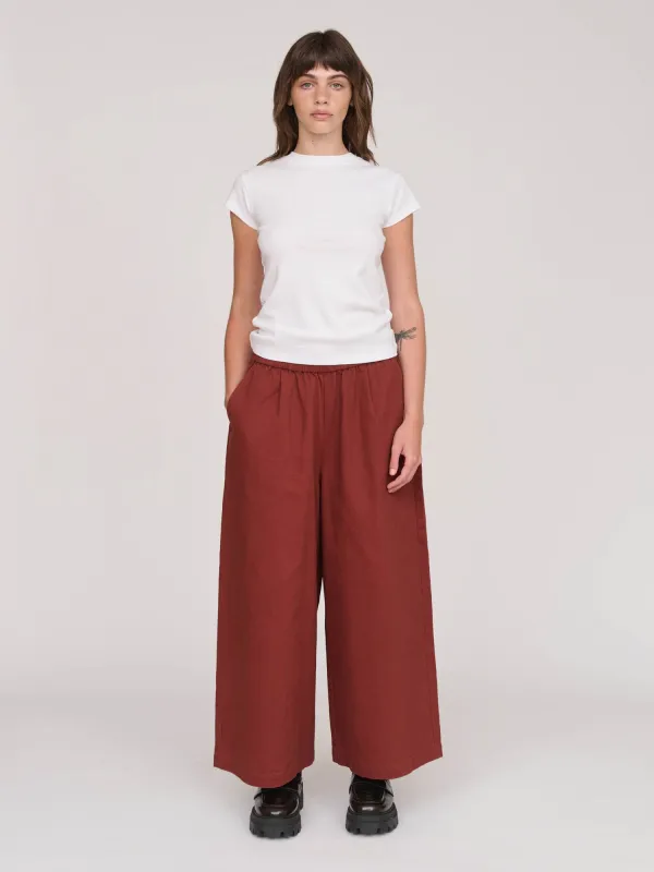 Trev Burgundy Cropped Wide Leg Pants sold by Lazy Oaf