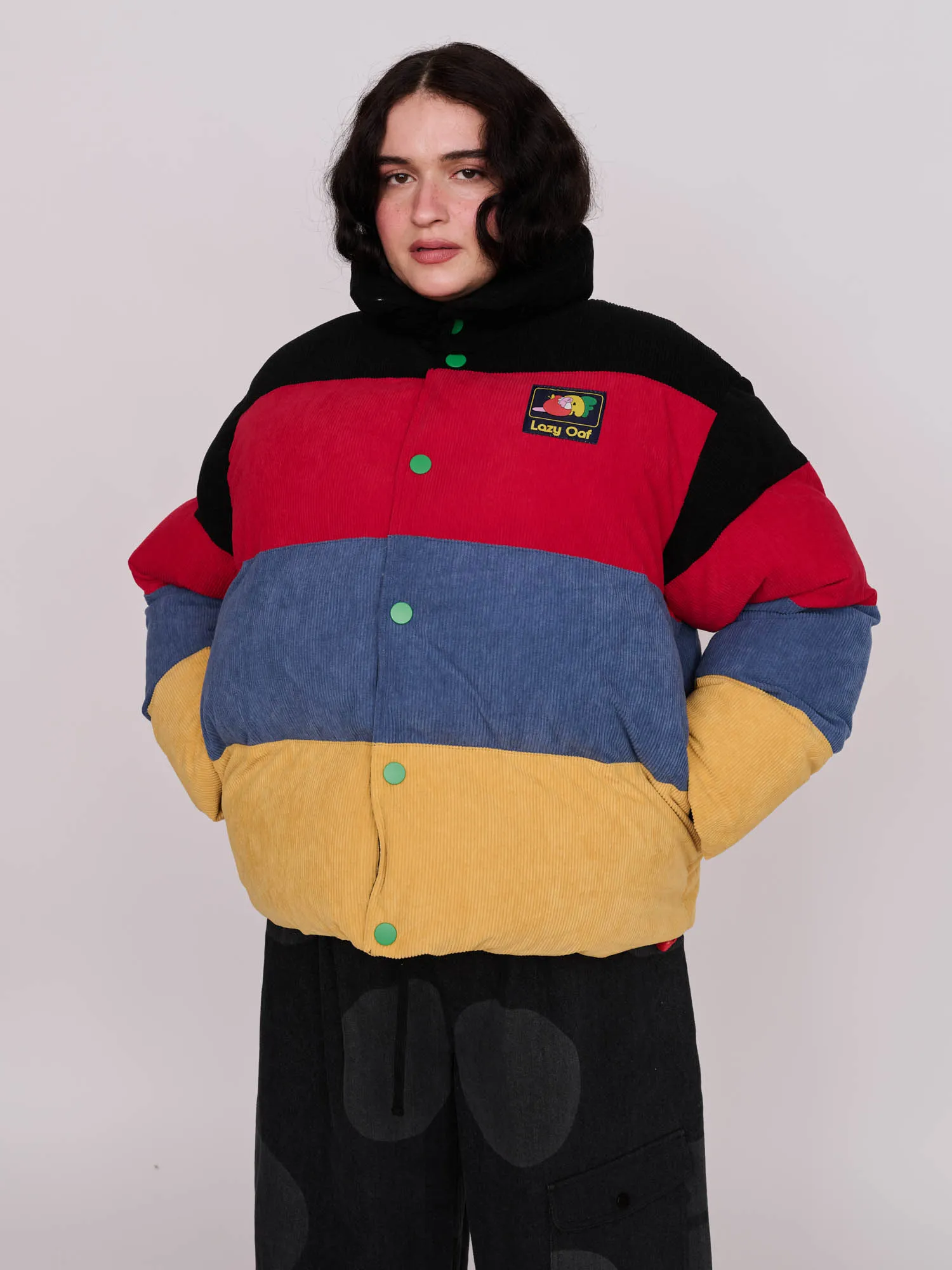 Colour Block Cord Puffer Jacket sold by Lazy Oaf product image thumbnail 2