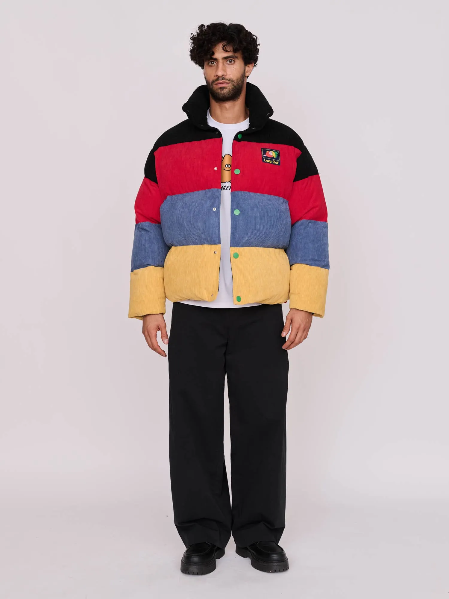 Colour Block Cord Puffer Jacket sold by Lazy Oaf