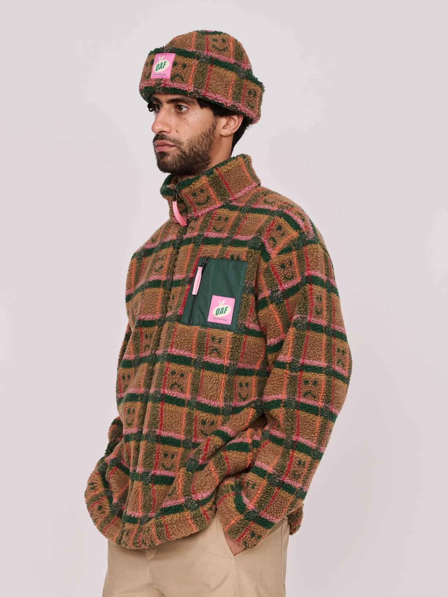 Happy Sad Check Zip Through Fleece sold by Lazy Oaf