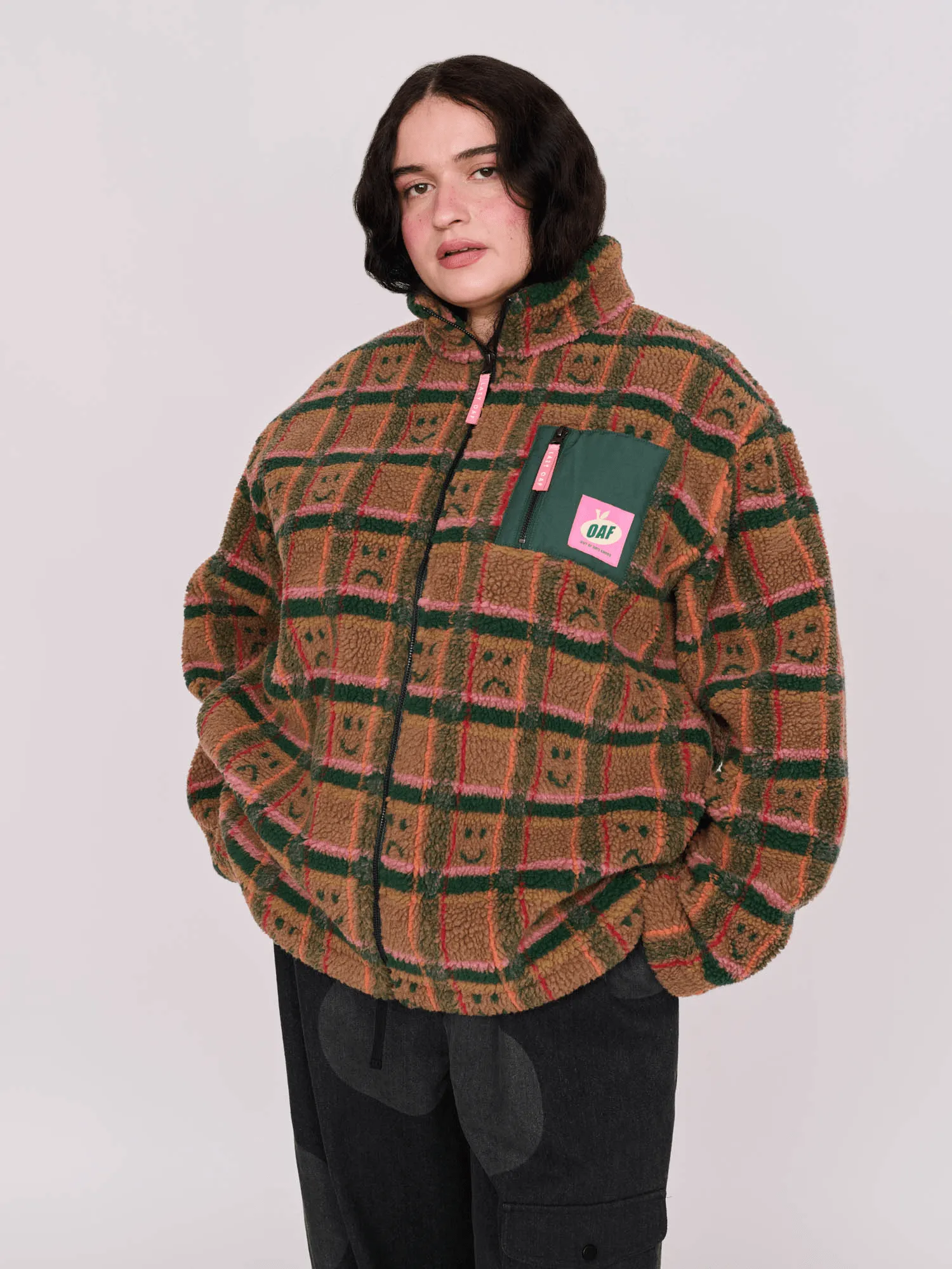 Happy Sad Check Zip Through Fleece sold by Lazy Oaf product image thumbnail 2