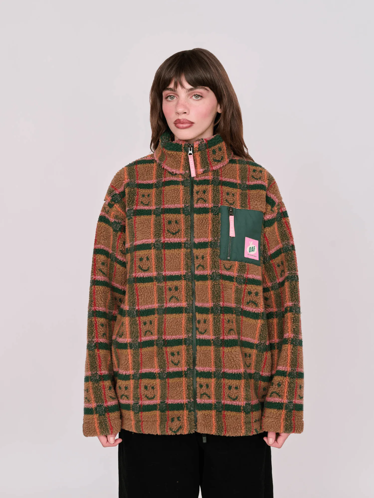 Happy Sad Check Zip Through Fleece sold by Lazy Oaf product image thumbnail 3