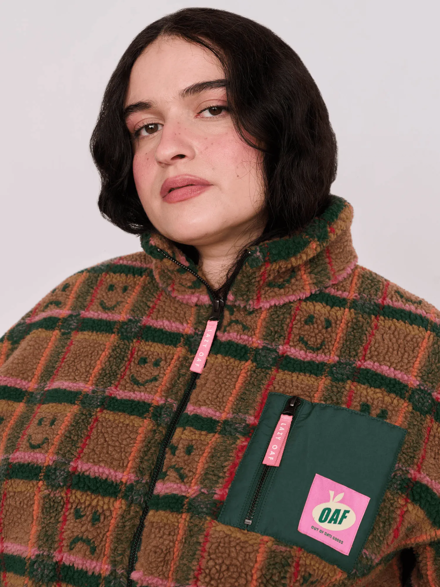 Happy Sad Check Zip Through Fleece sold by Lazy Oaf product image thumbnail 5