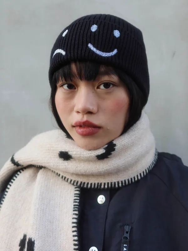 Happy Sad Knit Beanie Hat sold by Lazy Oaf