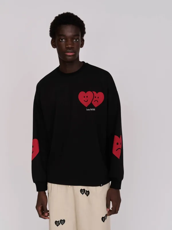 Mixed Emotions Black Long Sleeve T-Shirt made by Lazy Oaf