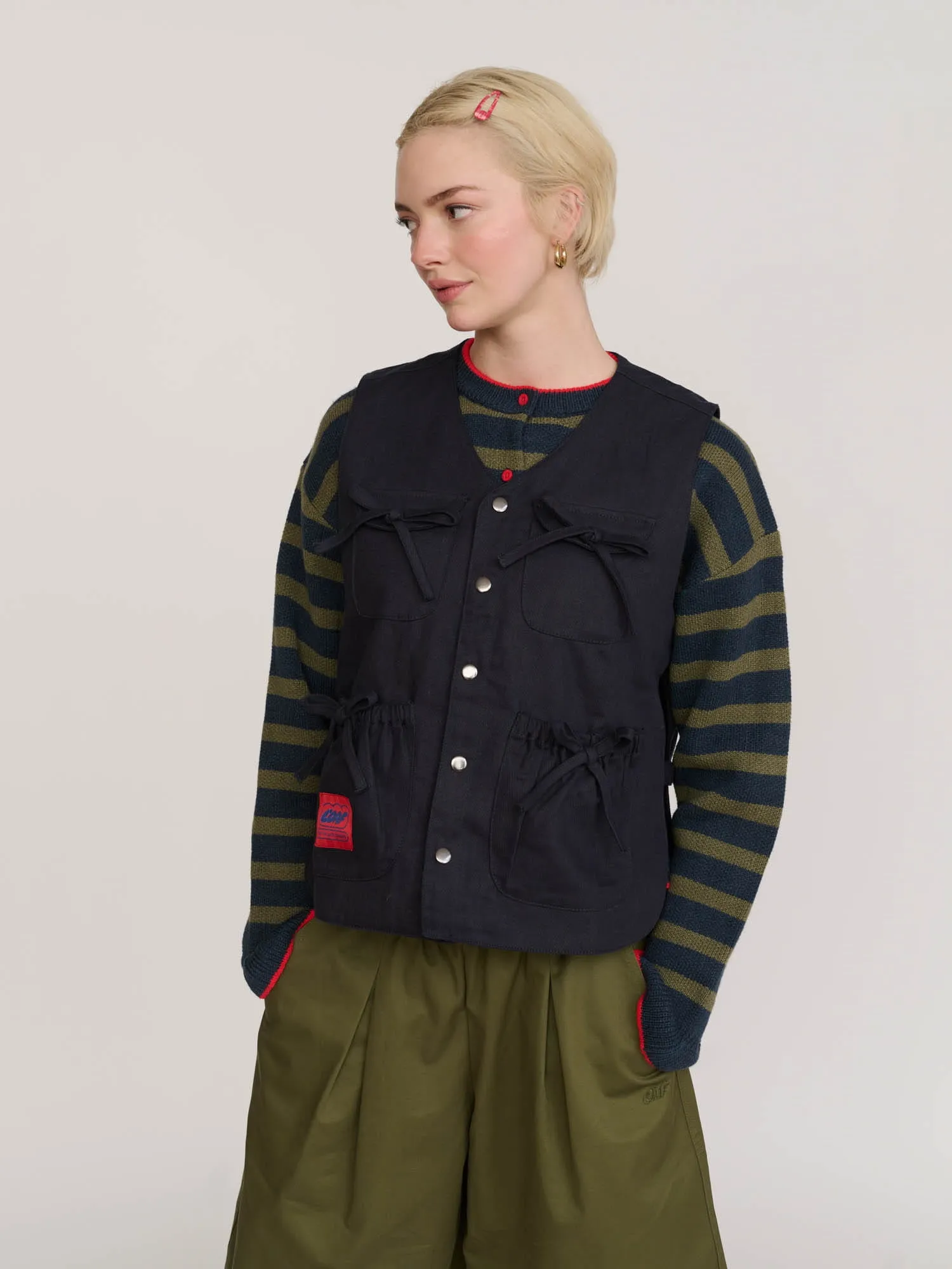 Bow Pocket Navy Gilet sold by Lazy Oaf product image thumbnail 2