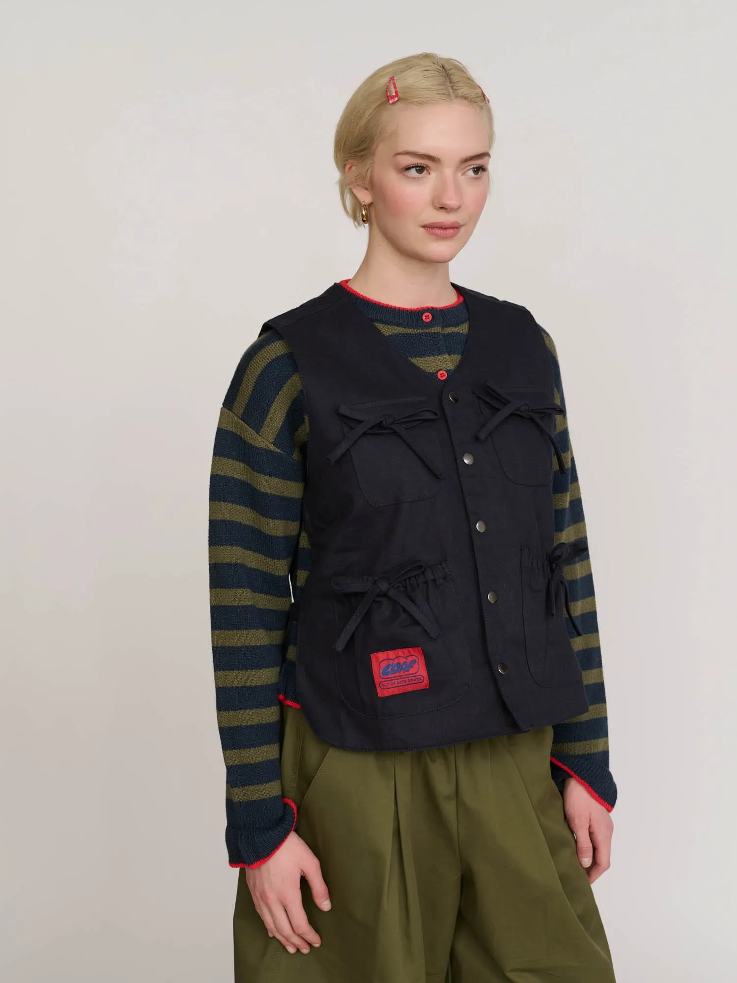 Bow Pocket Navy Gilet sold by Lazy Oaf product image thumbnail 4