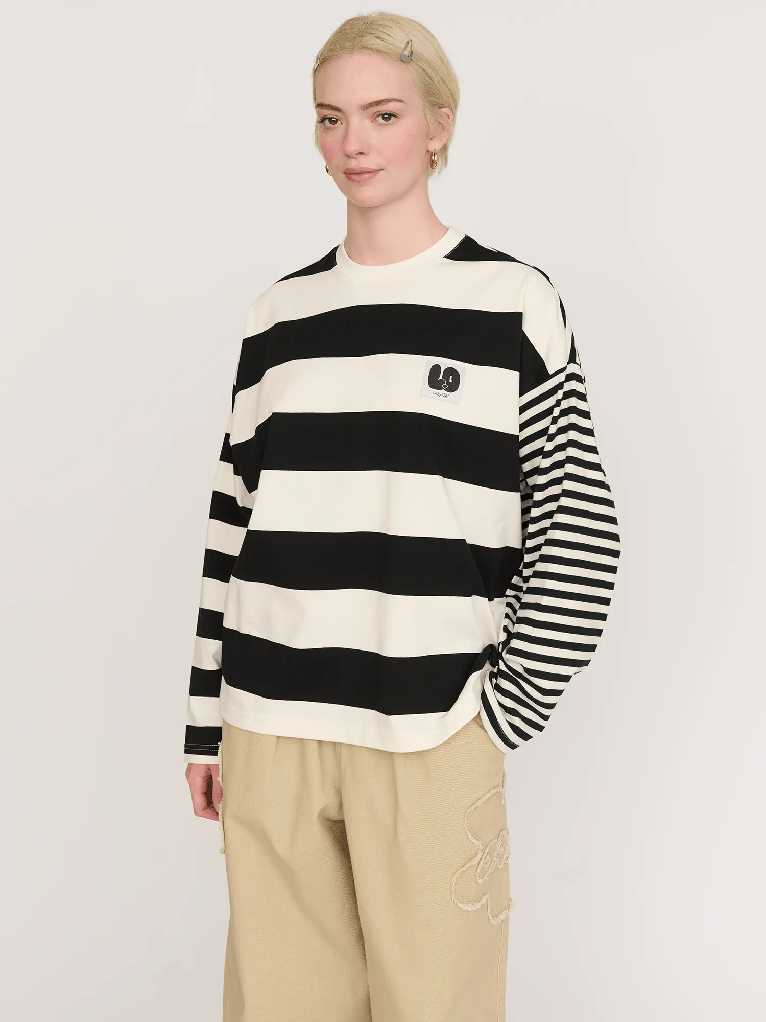 Happy Sad Stripe Long Sleeve T-shirt sold by Lazy Oaf product image thumbnail 5