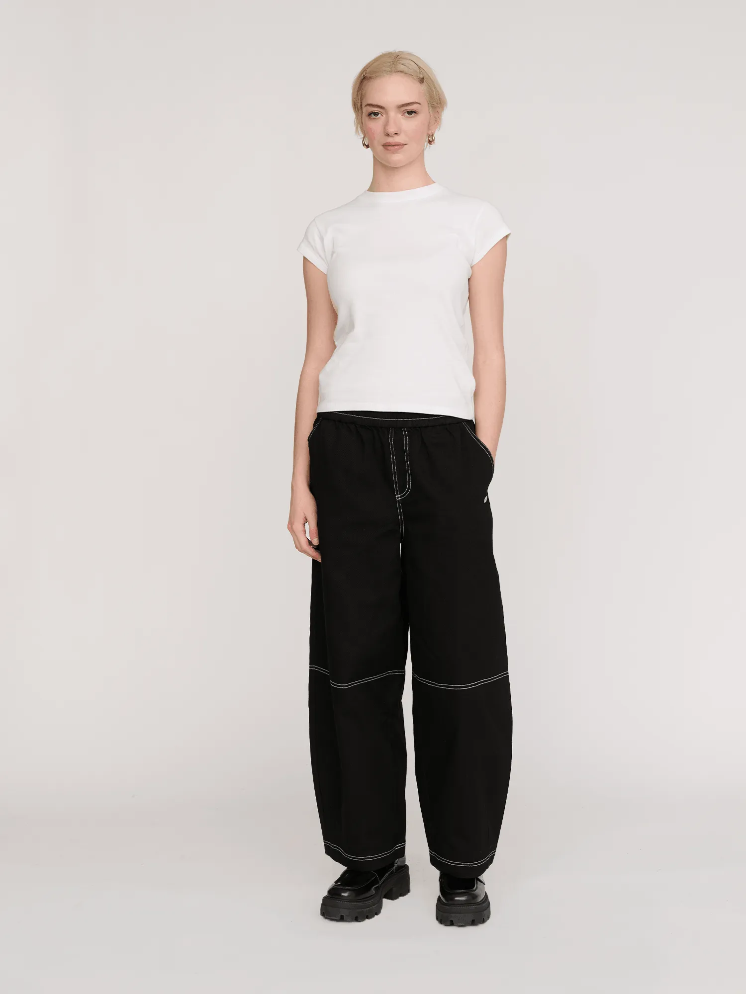 Bev Black Contrast Stitch Barrel Trousers sold by Lazy Oaf product image thumbnail 3