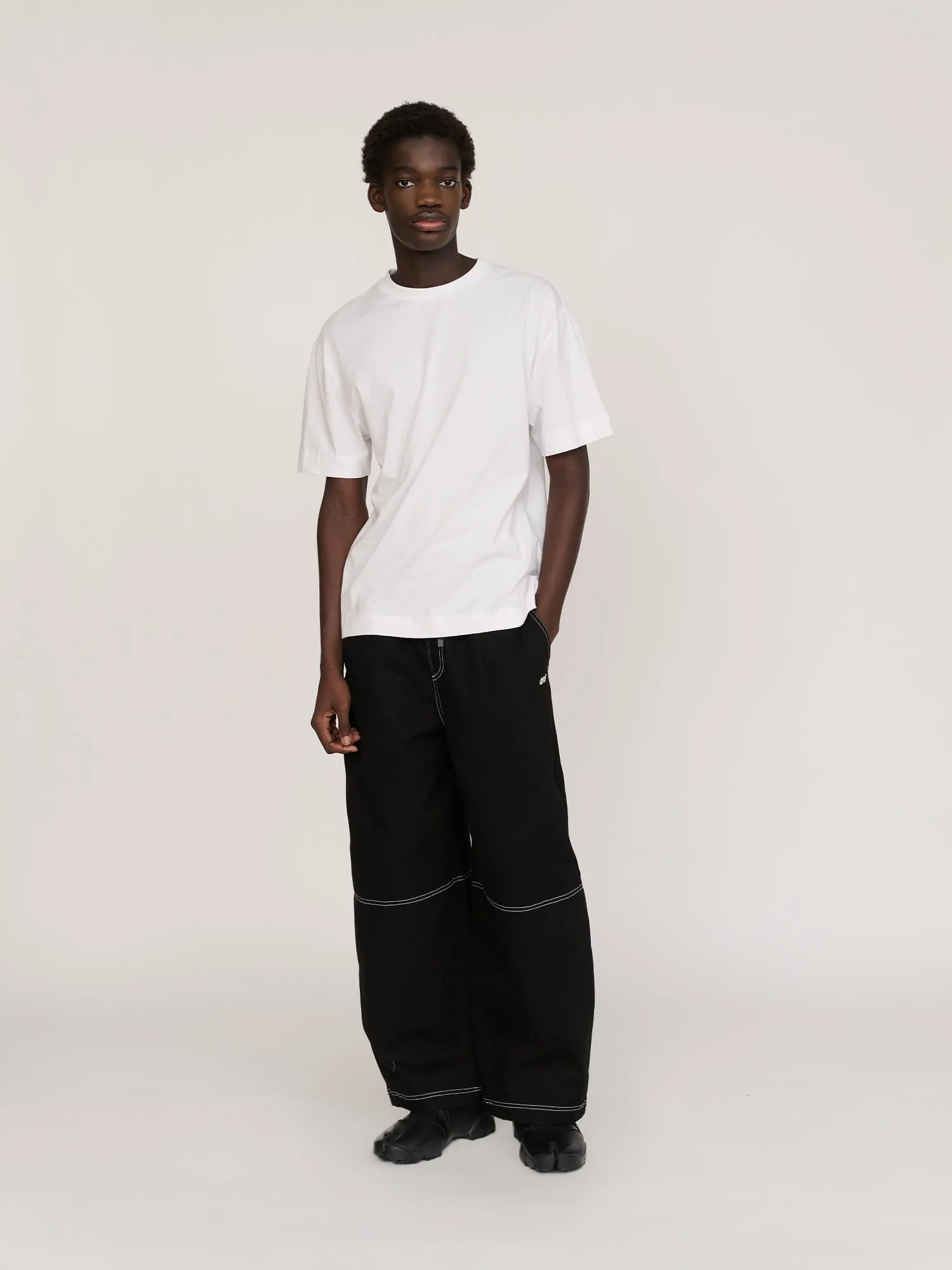Bev Black Contrast Stitch Barrel Trousers sold by Lazy Oaf