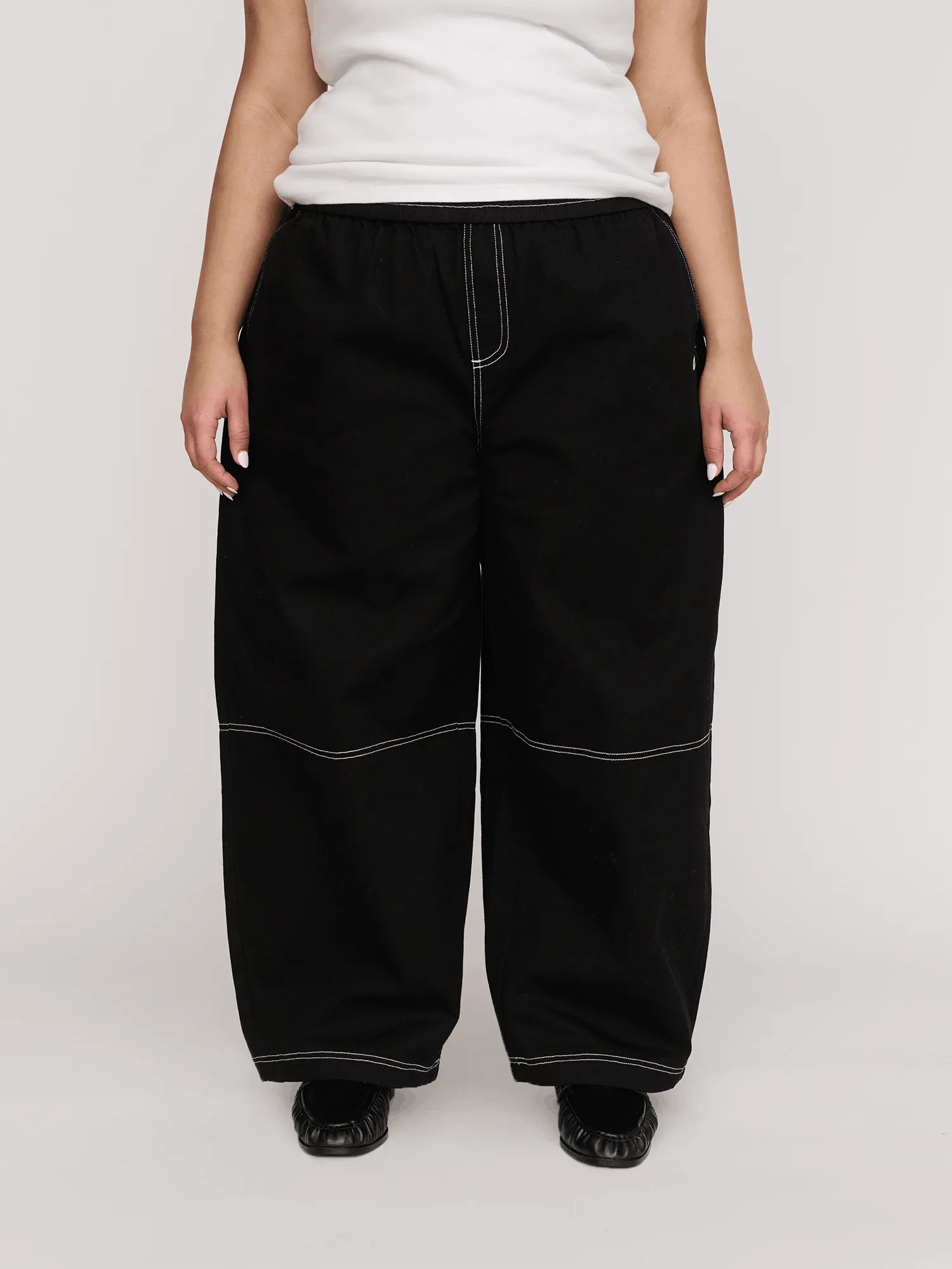 Bev Black Contrast Stitch Barrel Trousers sold by Lazy Oaf product image thumbnail 2