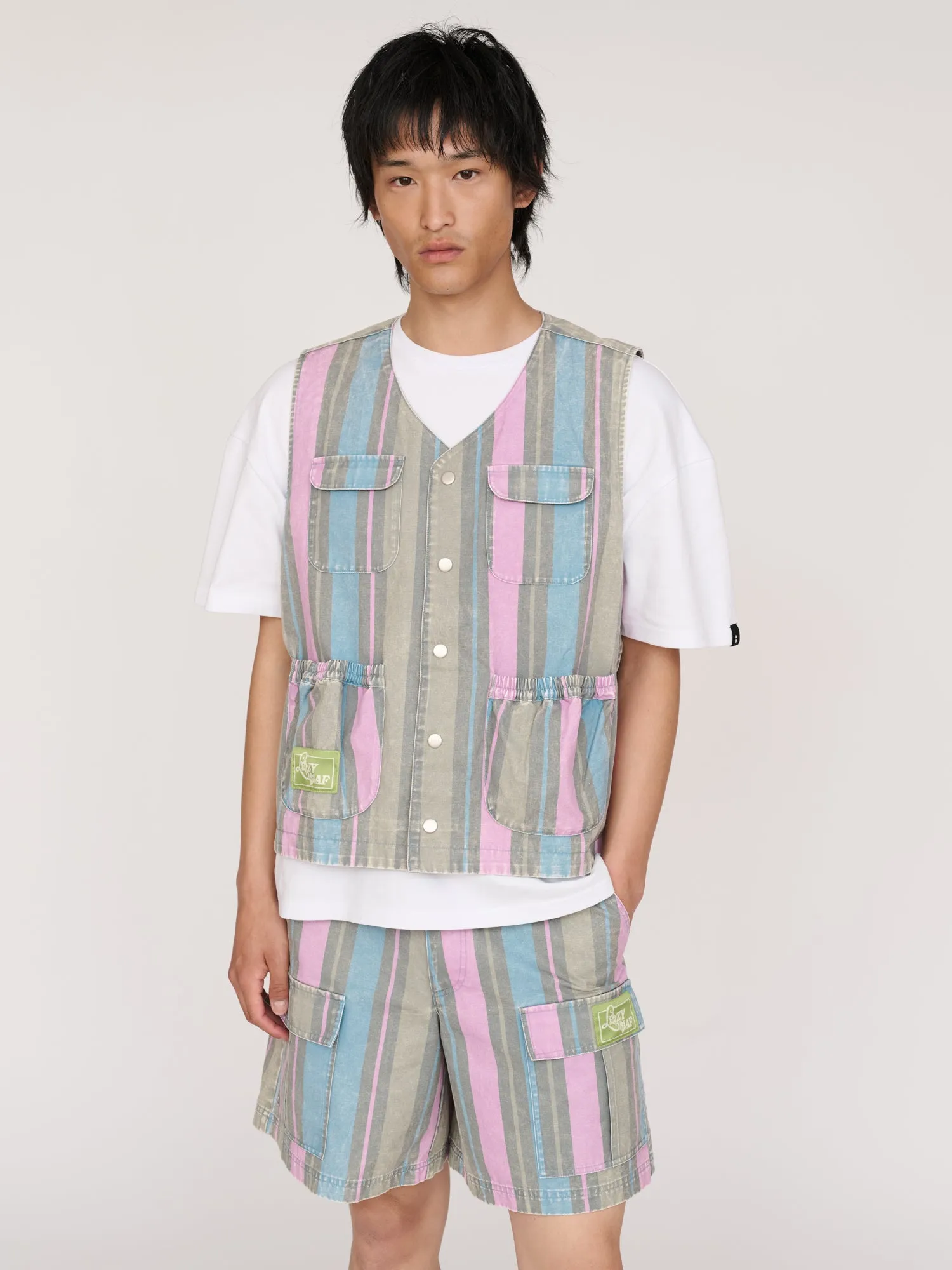 Camp Out Stripe Gilet sold by Lazy Oaf