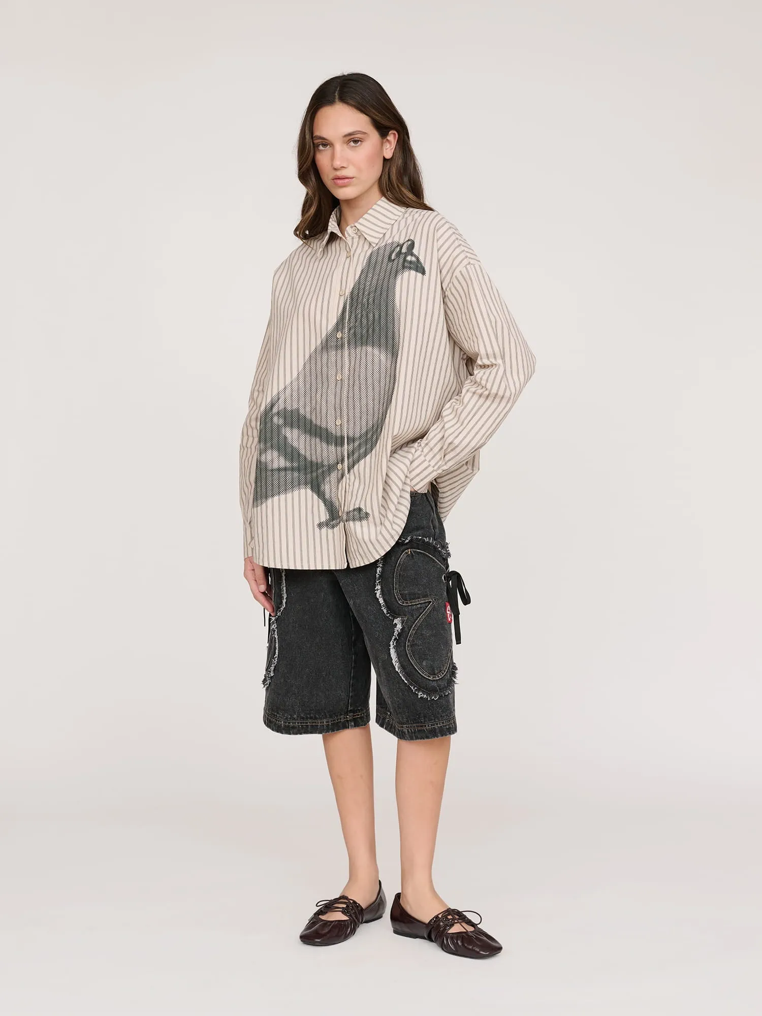 Pigeon Striped Long Sleeve Shirt sold by Lazy Oaf product image thumbnail 4