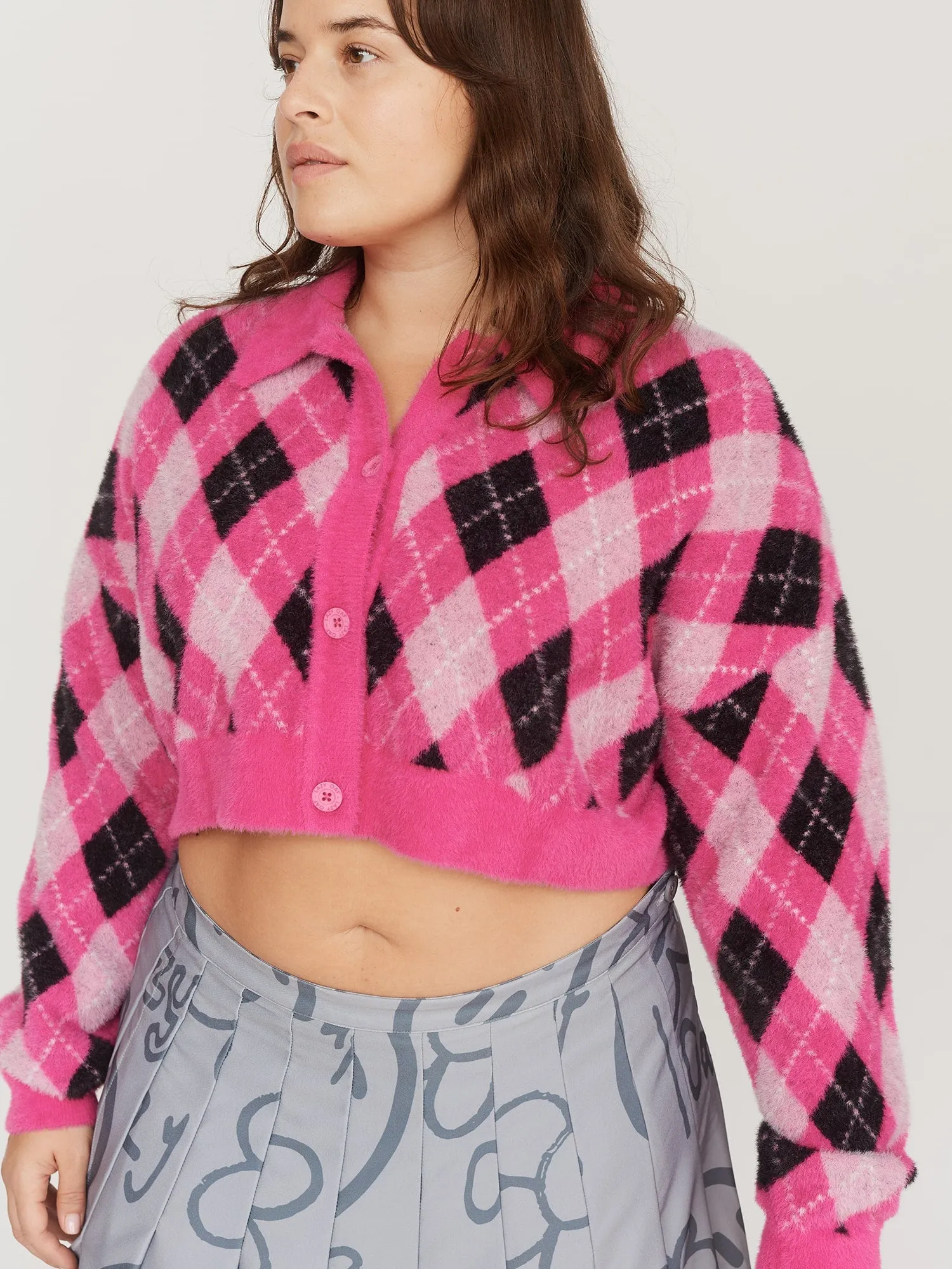 Fuzzy Pink Argyle Cardigan sold by Lazy Oaf product image thumbnail 3