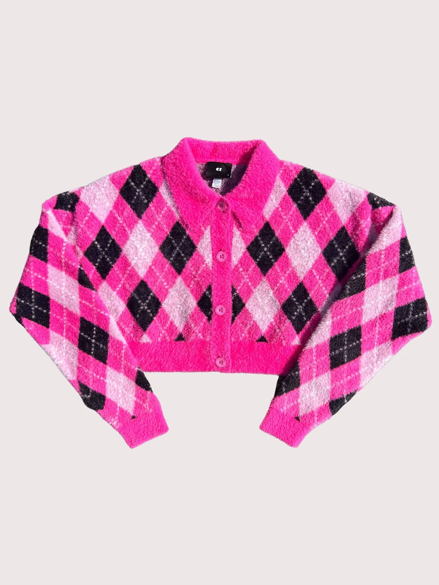 Fuzzy Pink Argyle Cardigan sold by Lazy Oaf product image thumbnail 4
