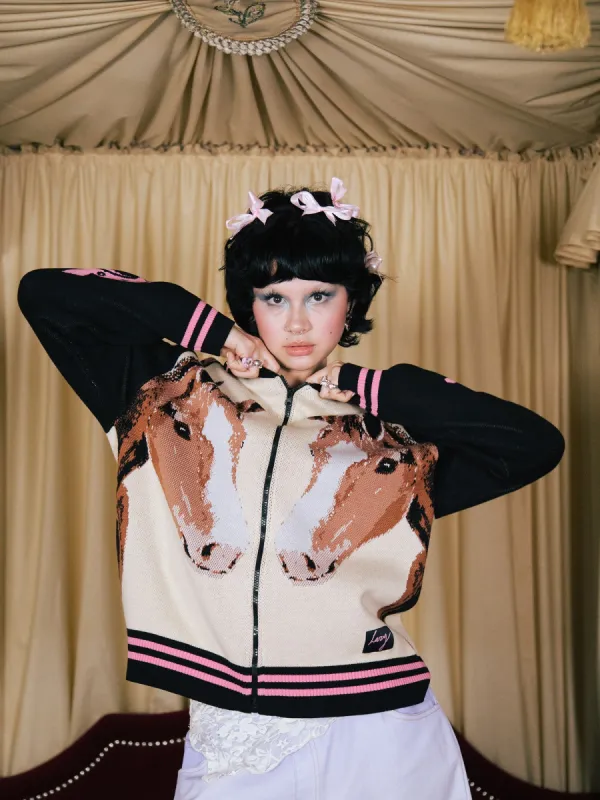 Lucky Horses Zip Cardigan sold by Lazy Oaf