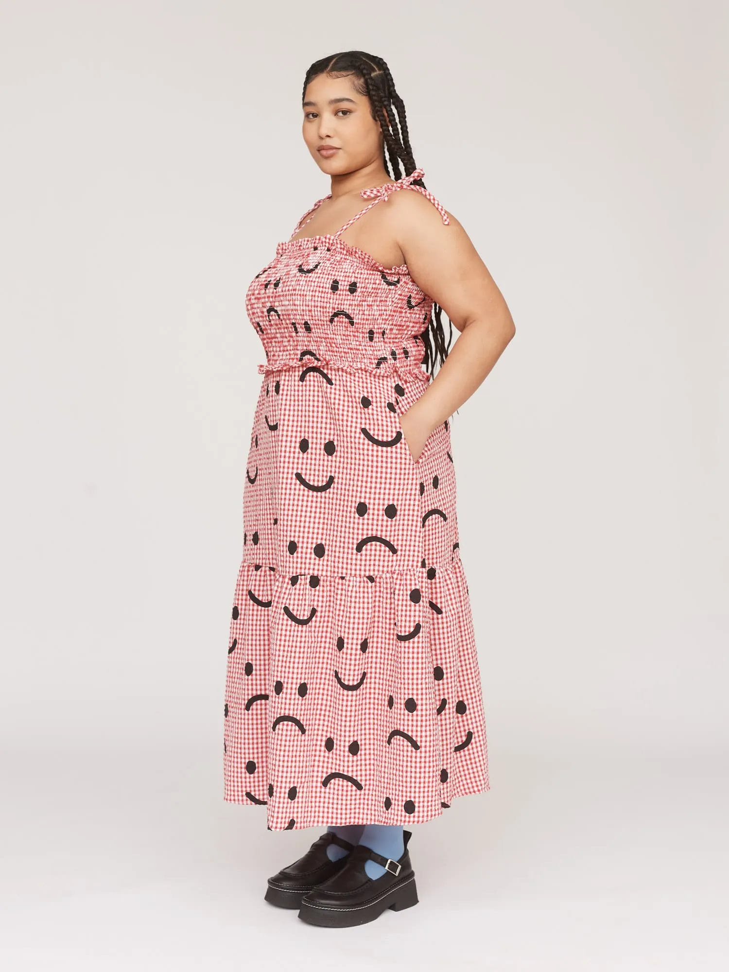 Textured Gingham Happy Sad Dress sold by Lazy Oaf product image thumbnail 4