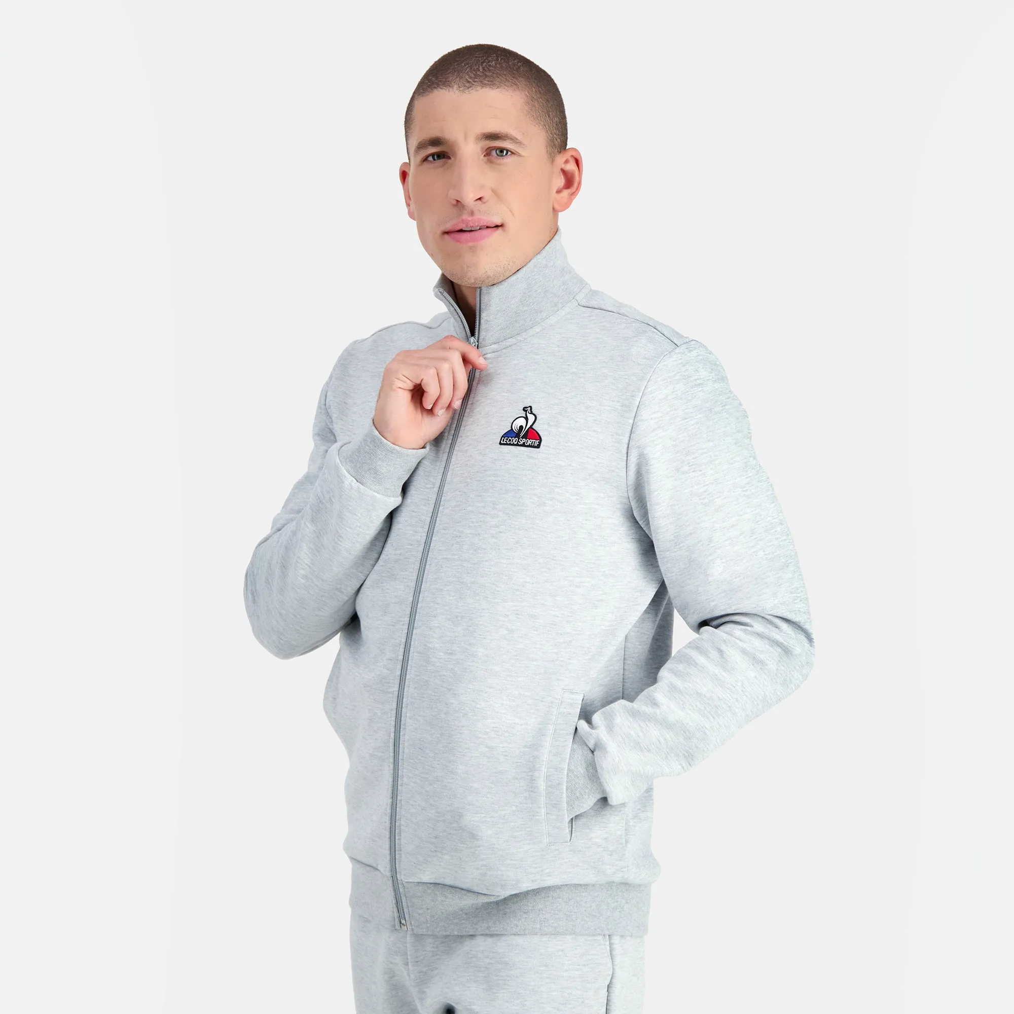 2310563-ESS FZ Sweat N°4 M gris chiné clair | Sweat zippé Homme sold by Le Coq Sportif